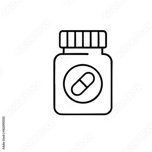 Vector art of pill bottle icon isolated on white background, representing medication and health