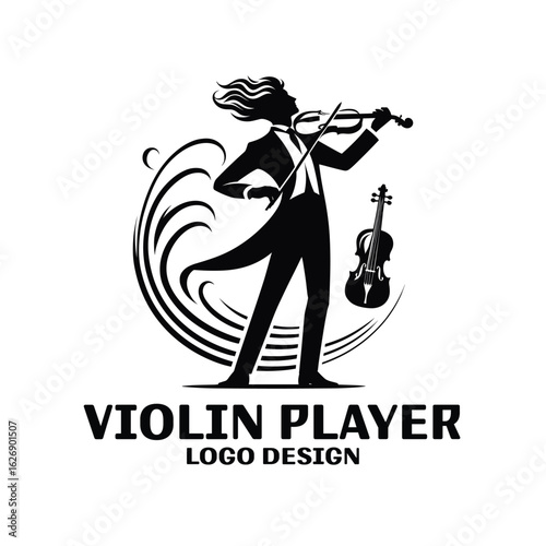 Violin Player Vector Logo Design