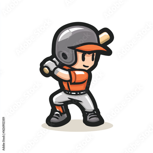 Cartoon Baseball Player Ready to Bat Character Illustration for Sport and Game Design Projects