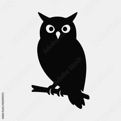 Silhouette owl perched on branch nocturnal bird wildlife vector illustration