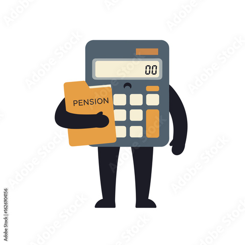 Calculator holding pension document in flat design style  