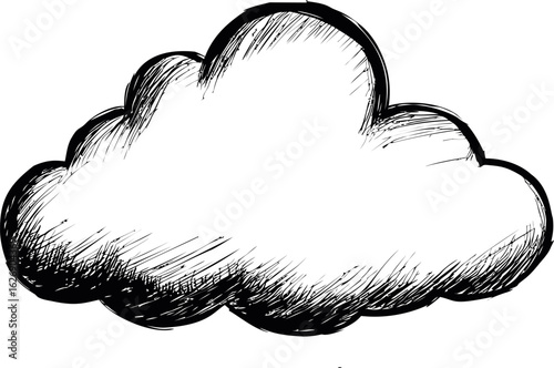 Black and white sketched cloud, whimsical art concept. Vector illustration