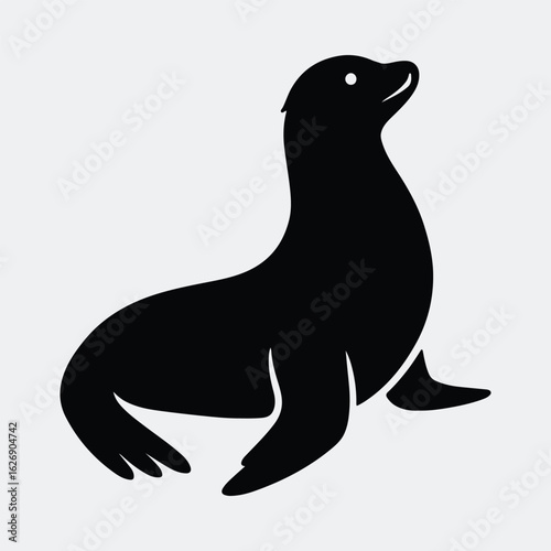 Silhouette sea lion looking up side view vector illustration