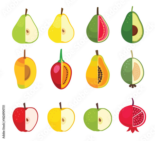 Collection of colorful fruit icons with section