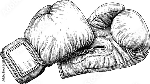 Detailed sketch of vintage boxing gloves showcasing classic sports equipment. Vector illustration