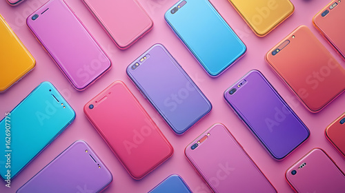 Colorful Smartphone Pattern on Pink Background - Mobile Phone Technology Concept