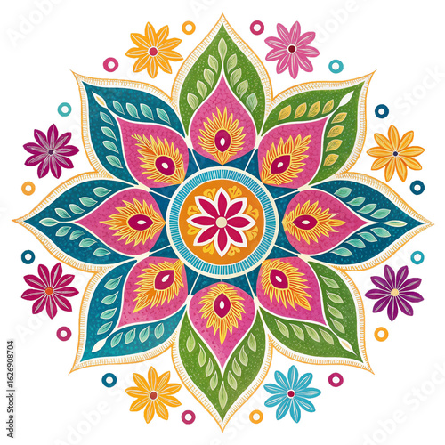 Green and Pink Lotus Inspired Diwali Rangoli Design Ai-Generated