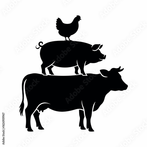 Farm Animal Stack Silhouettes: A Whimsical Depiction of Agricultural Life and Rural Harmony Art Design