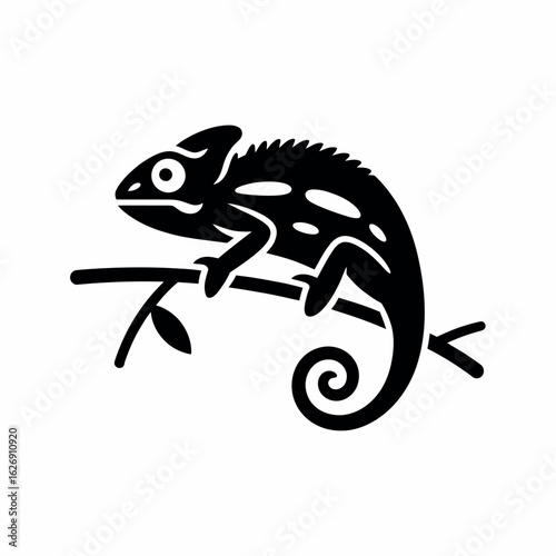 Detailed Chameleon Silhouette on Branch Vector Illustration for Wildlife and Nature Designs