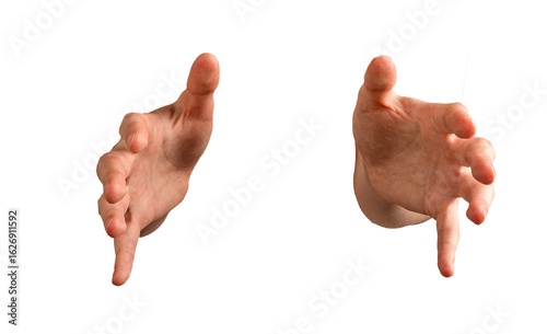 Cuadro en lienzo Two hands holding or showing the size of an invisible object, isolated on white background