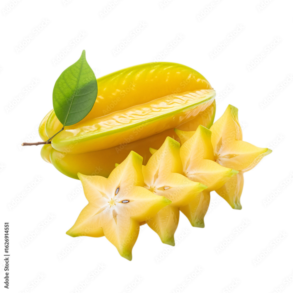 Fototapeta premium Juicy Star Fruit: Sliced and Whole isolated on transparent background