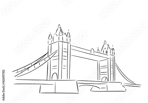 Tower Bridge in London sketch. Video clip with alpha channel.