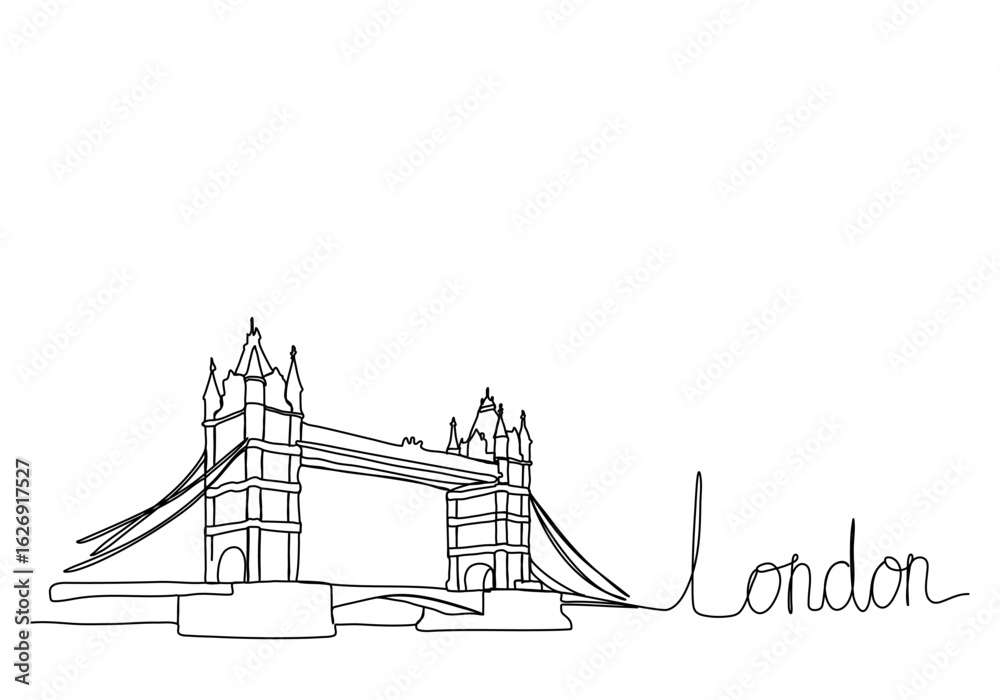 Obraz premium Tower Bridge in London. One line drawing animation. Video clip with alpha channel.