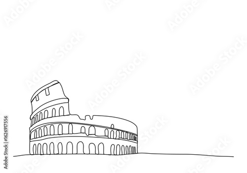 Coliseum in Rome. One line drawing animation. Video clip with alpha channel.