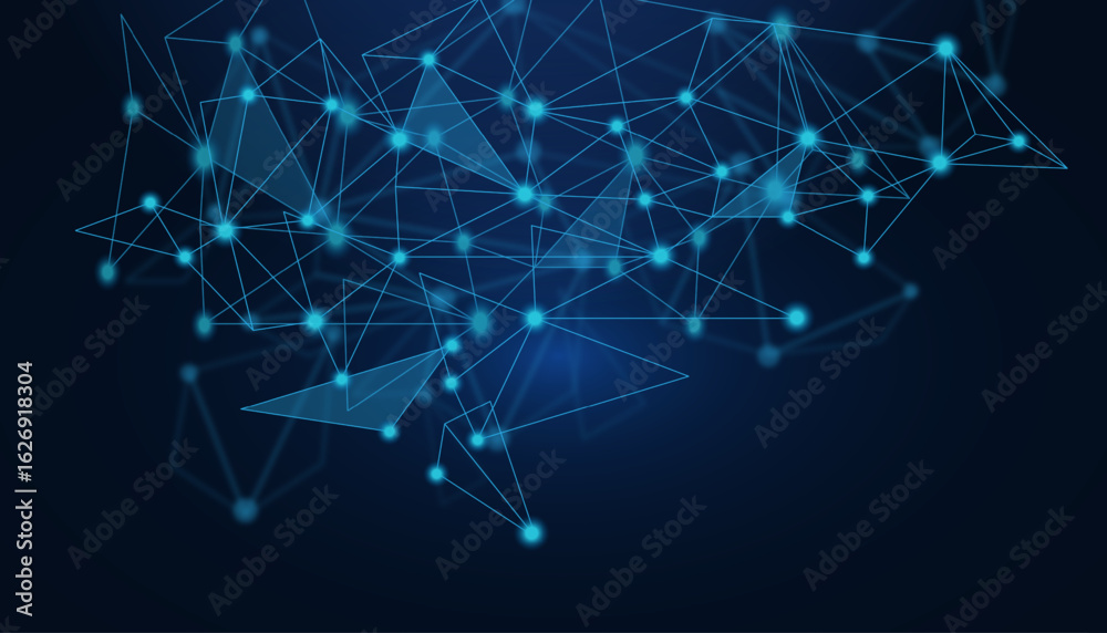 Obraz premium Abstract digital network background with blue glowing plexus nodes, futuristic technology connection lines, data science communication vector