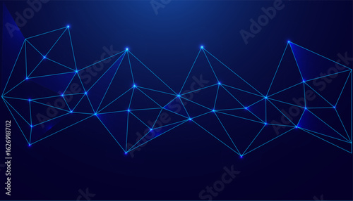 Low Poly Background on Dark Blue Gradient. Modern, Geometric, and Minimalist Abstract Design for Digital Art, 3D Modeling, Wallpapers, and Futuristic Graphic