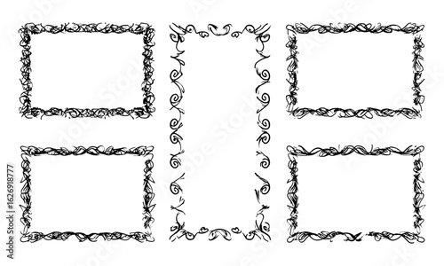 Hand-drawn vintage coastal borders and scallop stamp frames. Retro doodle wiggle patterns for Italian beach invitations, wedding menus, summer party posters, wavy crayon emblem designs