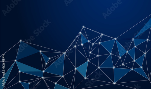 Low Poly Background on Dark Blue Gradient. Modern, Geometric, and Minimalist Abstract Design for Digital Art, 3D Modeling, Wallpapers, and Futuristic Graphic