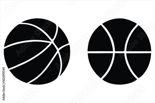 Two black basketball silhouettes isolated on a white background isolated on white background
