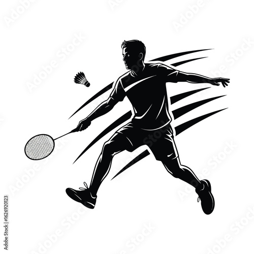 Dynamic silhouette of a badminton player in action