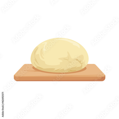 A ball of yellow dough resting on a wooden cutting board