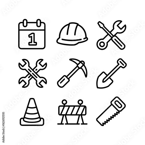 Construction Tools and Safety Icons Set