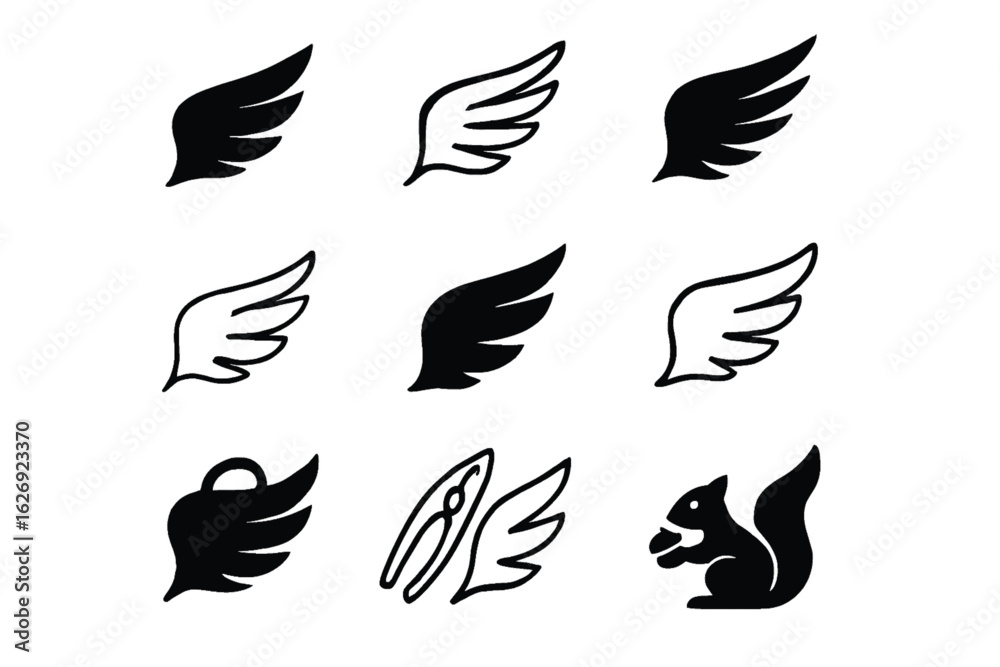 Fototapeta premium Assorted Black and White Wing Icons