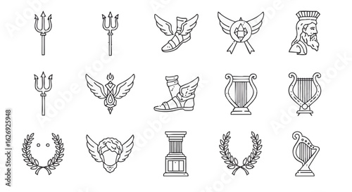 Mythological Icons Greek and Roman Symbolism in Minimalist Vector Illustrations