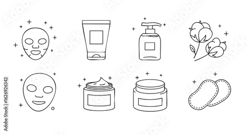 Skincare Routine Line Art Essential Beauty Product Icons