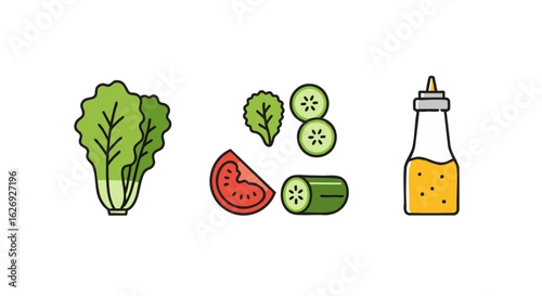Healthy Salad Ingredients Collection of Fresh Vegetables and Dressing