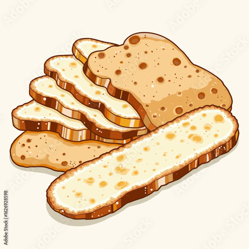 Slices of freshly baked bread arranged on a light background  