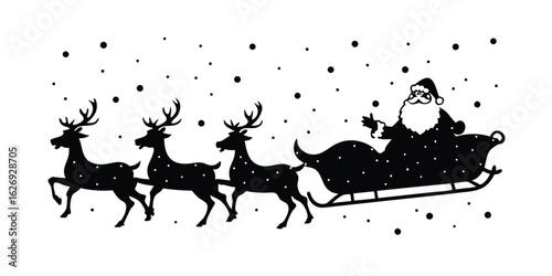 Silhouette of santa claus in sleigh pulled by reindeer