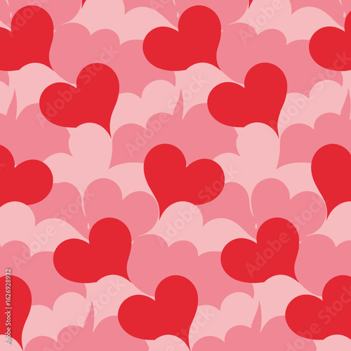 Pattern of red hearts on pink background in abstract design  