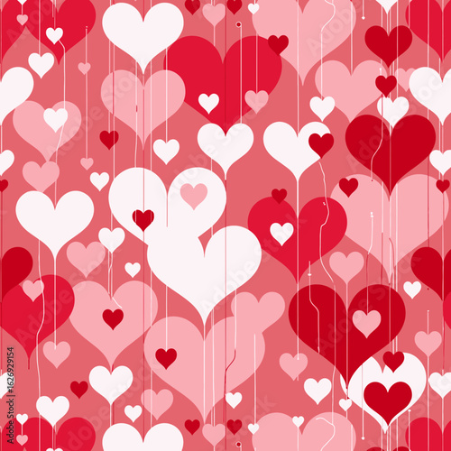 Colorful heart patterns in red and pink for Valentine's Day décor  