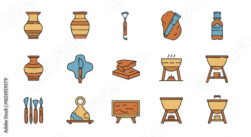 Pottery, Clay, and Kiln Icons A Collection of Line Art Graphics
