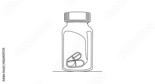 Outline of glass jar with paperclips and lid on white background  