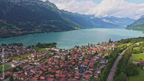 Aerial View of Interlaken, Switzerland Between Lake Thun and Lake Brienz with Alpine Mountains