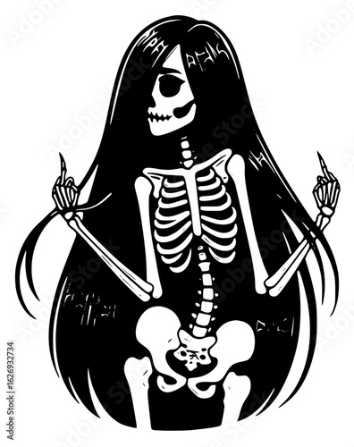 Skeleton woman with long hair
