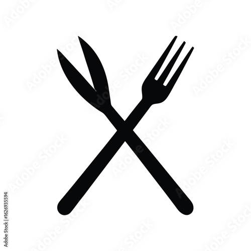 Silhouette of crossed forks and knife for culinary concepts