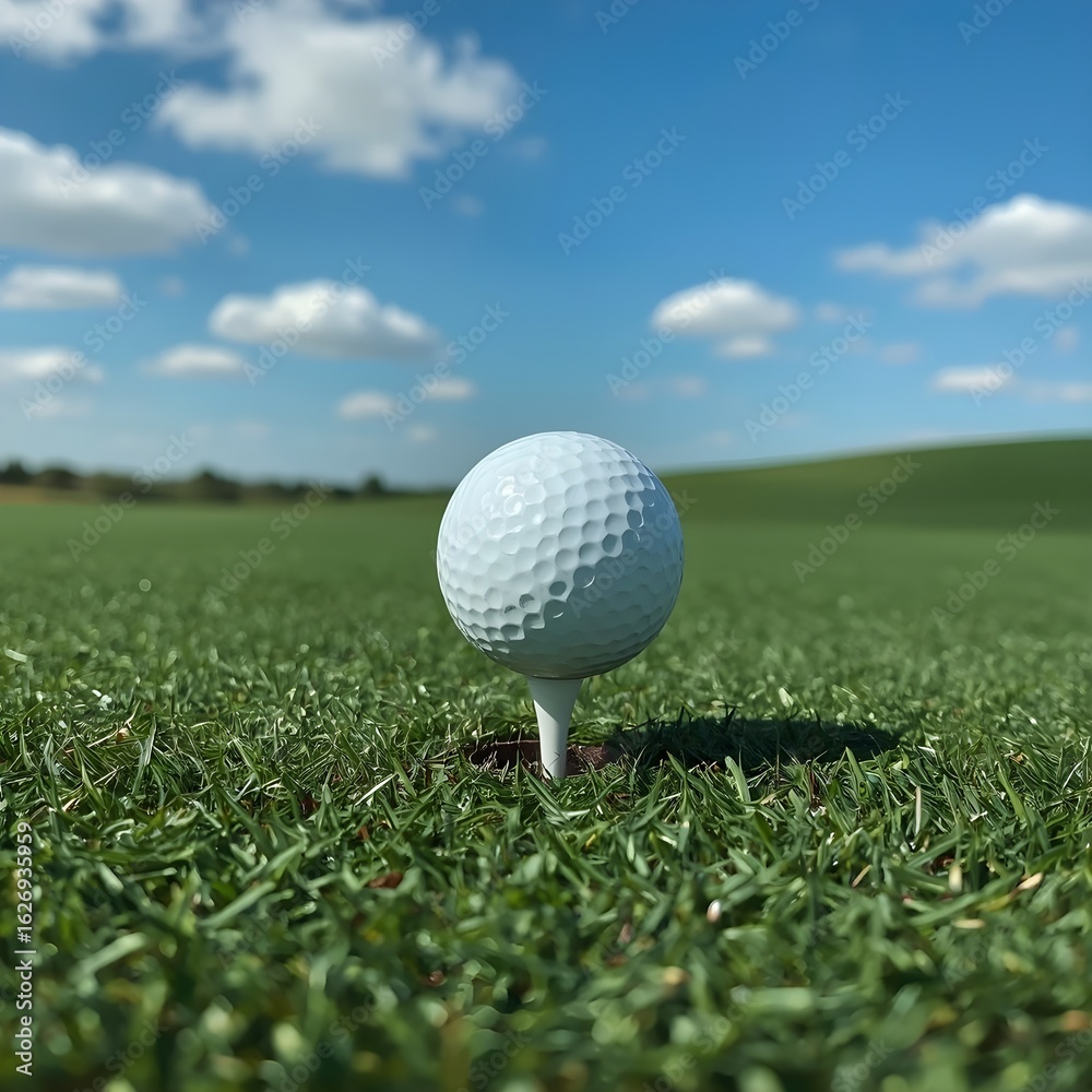 The image showcases a golf ball on a vibrant green putting surface, showcasing leisure and sport. The image showcases a golf ball on a vibrant green putting surface, showcasing leisure and sport.