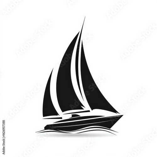 Sailboat silhouette in profile against a white background, perfect for sea travel and adventure themes. Ideal for yacht logos or maritime poster designs.