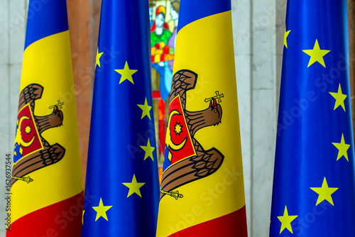 Flag of European Union and flag of Republic of Moldova