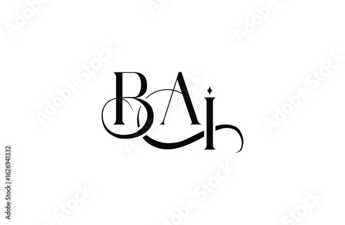 Initial BAI letter logo design. Elegant Monogram Logo Design with Decorative Elements and Typography
