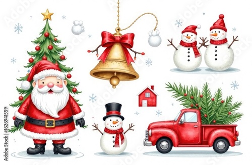 Watercolor illustration printable Christmas stickers