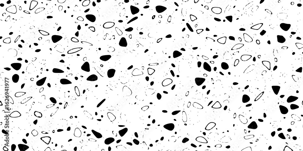 Fototapeta premium modern grunge black and white seamless pattern with irregular shapes and small dots scattered throughout the design.
