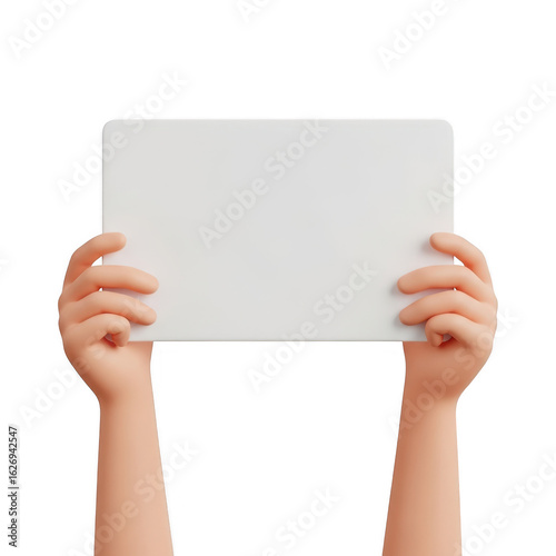 Hands holding a blank sign isolated on transparent background