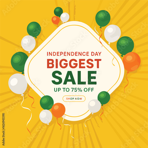 Independence Day Biggest Sale with Balloons on Yellow Background for Promotion