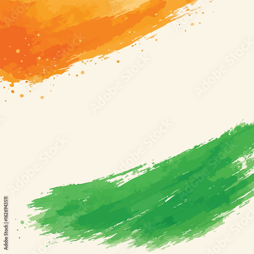 Indian flag watercolor brush strokes, saffron and green paint on a white background