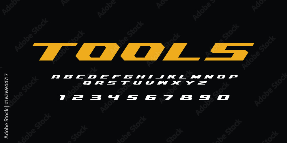 Obraz premium Tools Alphabet Font Vector Design Construction Theme Hand Drawn Industrial Typography with Wrenches Bolts Hammers for Posters T Shirts Garage Labels and Builder Graphic Projects