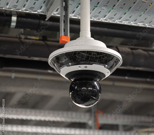 CCTV 360 degrees security camera in underground parking garage, Brusels, Belgium